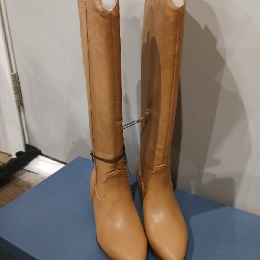Tan Leather Over the Knee Boots
